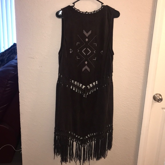 Miss Me Other - Miss Me Chocolate brown suede fringe kimono
